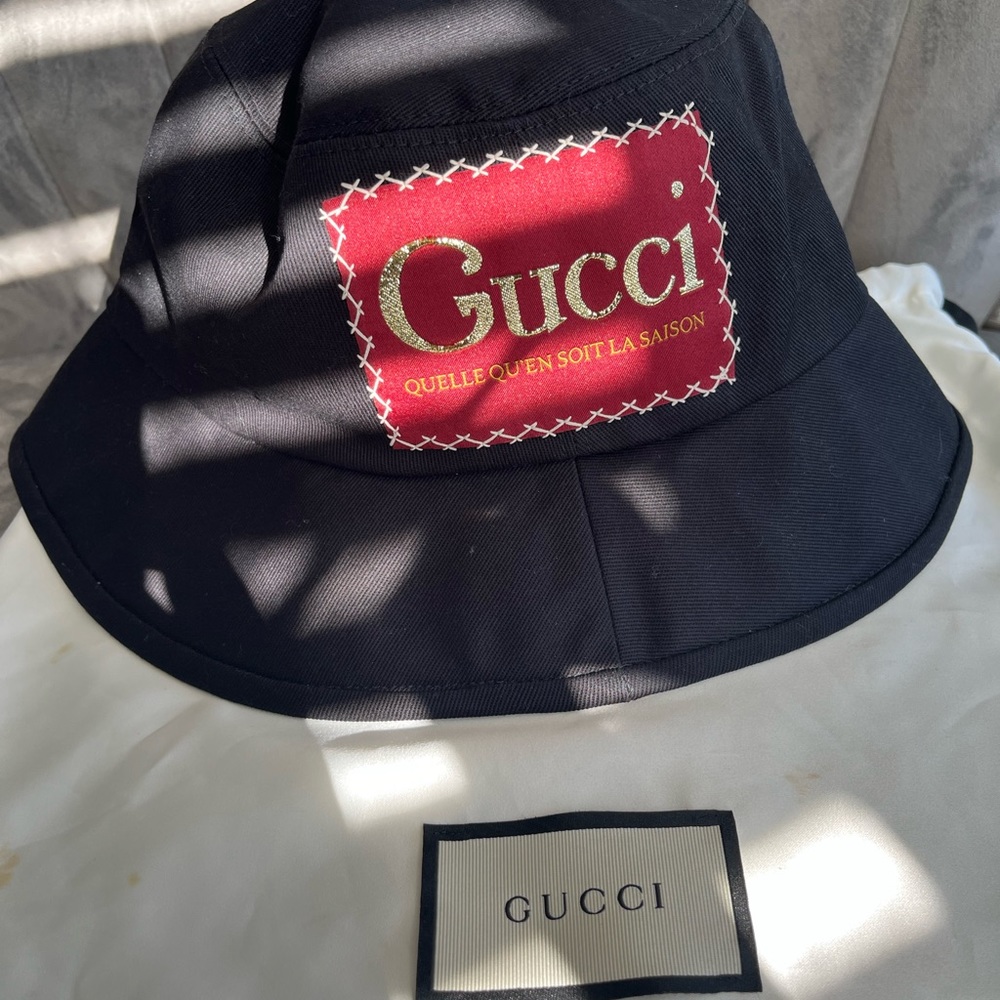 Gucci Black Logo Patch Canvas Bucket Hat